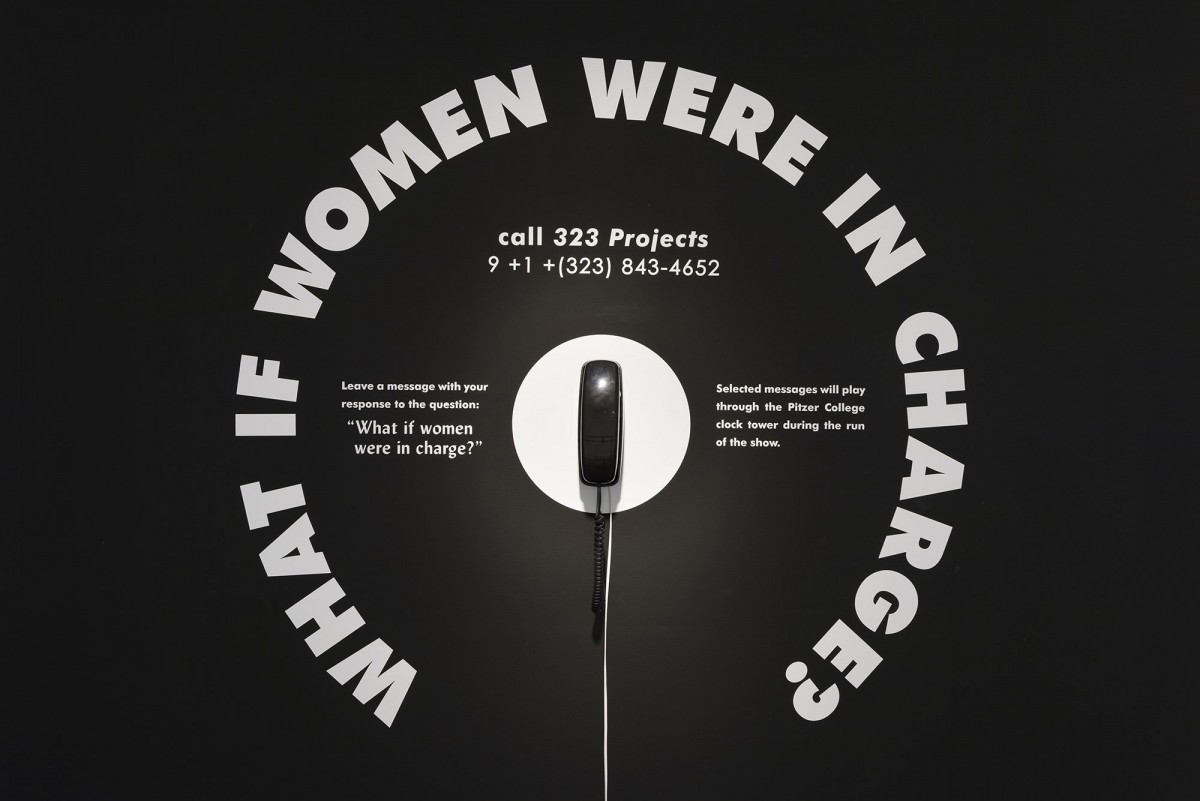 What if women were in charge?, 2018, A collaboration with 323 projects, vinyl, paint, telephone, 8' x 3" x 8'